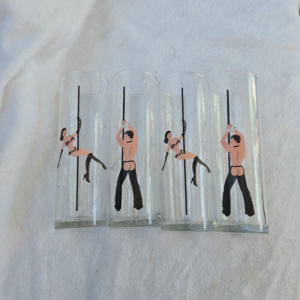 Fishs Eddy Original Strip He and Strip She Glasses 7" 4